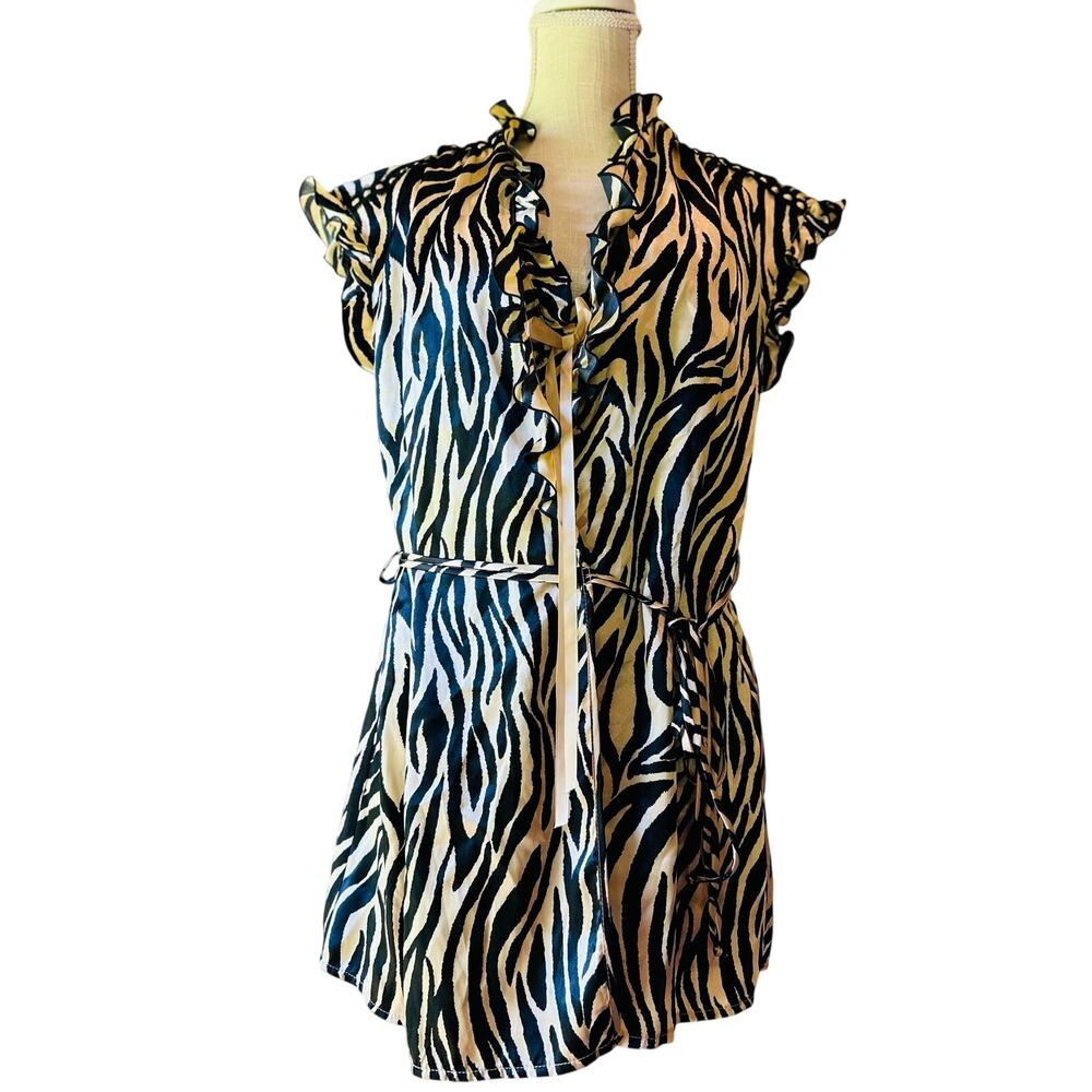Seductive Wear Zebra Print Lingerie Set w/ Matching Robe Size M Satin Babydoll - Picture 5 of 12
